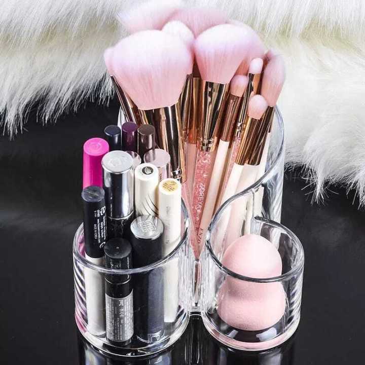 Transparent Acrylic 3 Compartments Cosmetic Makeup Organizer , Lipstick Holder Display Stand Eyebrow Pencil Storage Box Stationary Holder