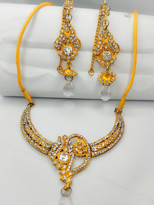 Gold plated traditional tassels necklace set with jhumka