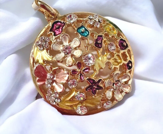 CHINA STERLING GOLDEN MULTI COLOR STONES PENDANT CHAIN NECKLACE FINE 925 3896B